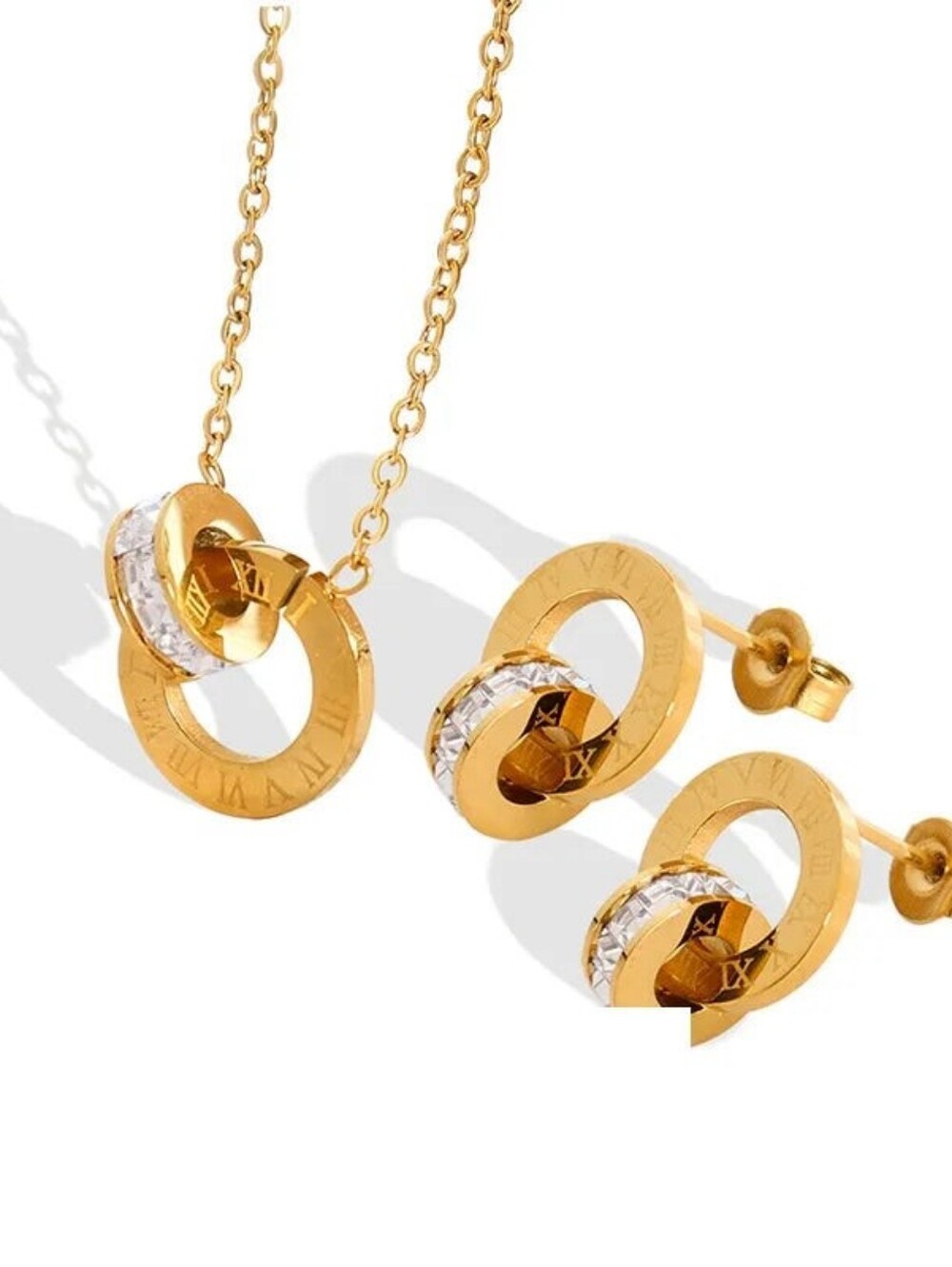 Earrings OR Necklace - Gold Loop Crystal Accent Women's Earrings